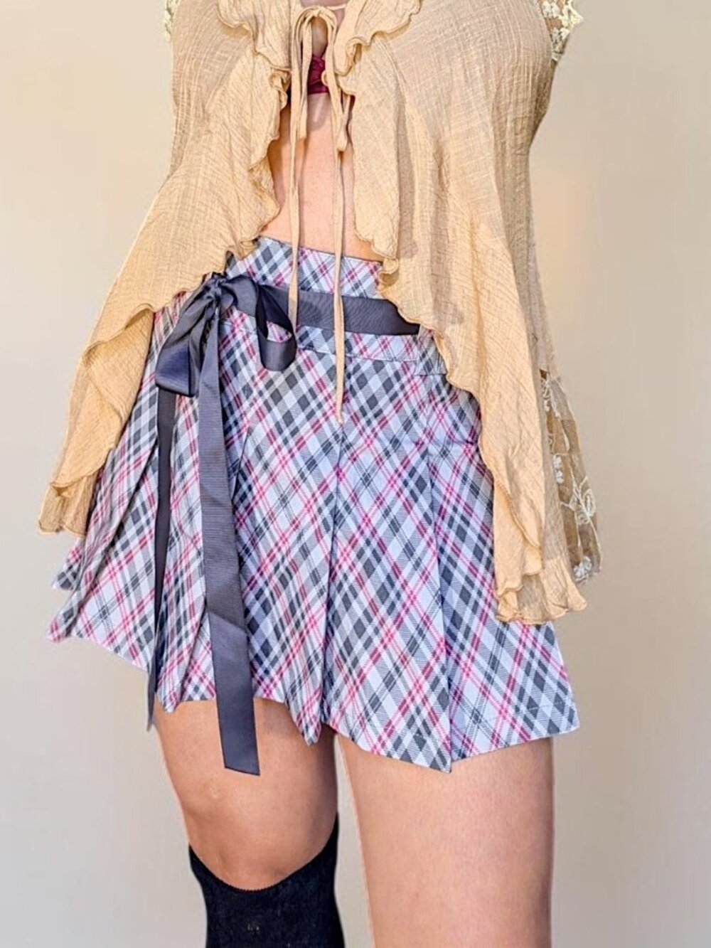 Delias high or low rise plaid pleated fairy grunge goth mini skirt W's XL New
